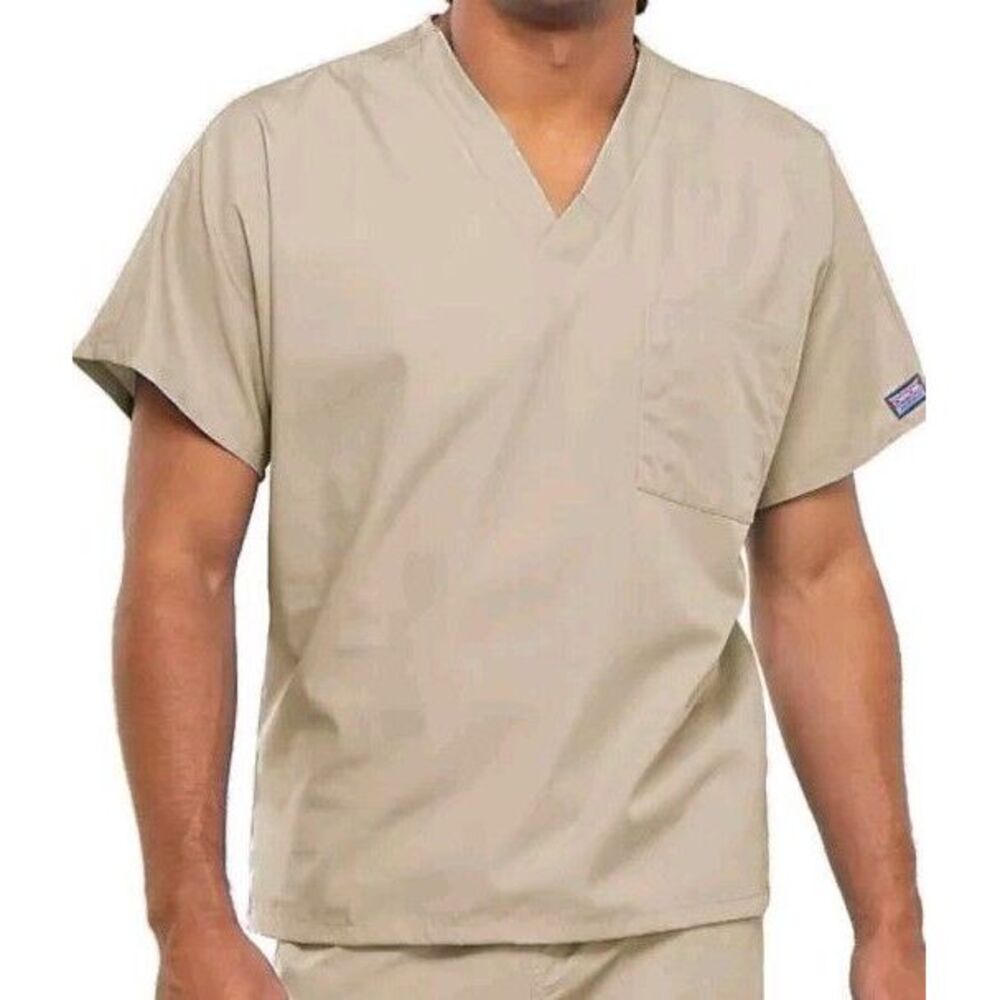 Khaki Cherokee Scrubs Workwear Originals Unisex small V‎ Neck Top 4777  NWT 543